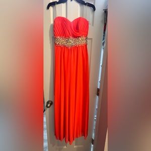Strapless coral formal dress